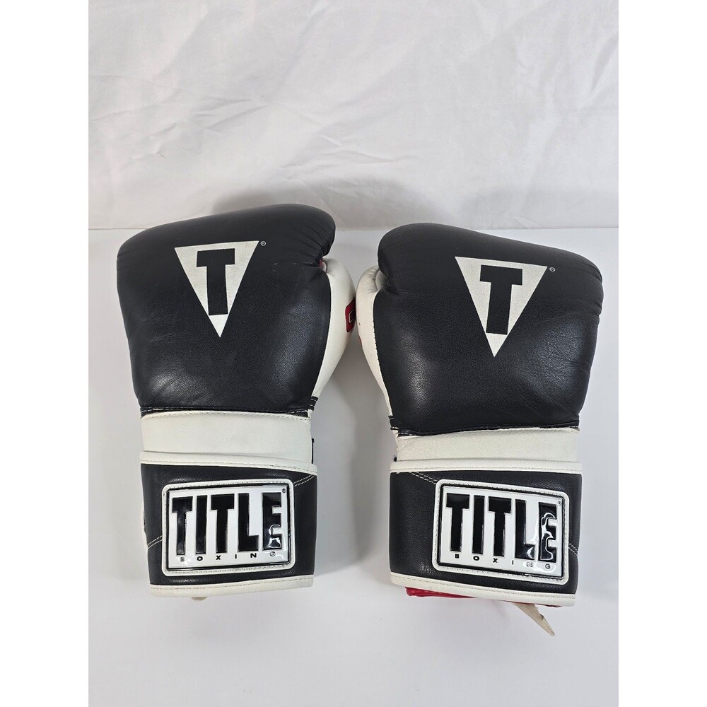 XL Title Gel Boxing Gloves - Black & White Hook & Loop 16 Ounces MMA